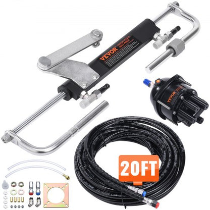 Hydraulic Outboard Steering Kit, Marine Boat Hydraulic Steering System, with Helm Pump Two-Way Lock Cylinder and 6 m Hydraulic Steering Hose, for Single Station Single-Engine Boats