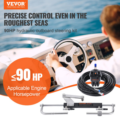 Hydraulic Outboard Steering Kit, Marine Boat Hydraulic Steering System, with Helm Pump Two-Way Lock Cylinder and 6 m Hydraulic Steering Hose, for Single Station Single-Engine Boats