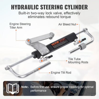 Hydraulic Outboard Steering Kit, Marine Boat Hydraulic Steering System, with Helm Pump Two-Way Lock Cylinder and 6 m Hydraulic Steering Hose, for Single Station Single-Engine Boats