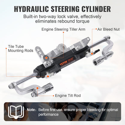 Hydrauliskt utombordsstyrningskit, 300 hk, hydrauliskt styrsystem för marinbåt, med tvåvägslåscylinder för roderpump och 792,5 cm hydraulisk styrslang, för båtar med en motorstation