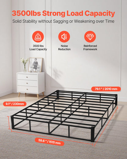 Boxspring, queen size-sängram med tvättbar tygduk, kraftig metallram för queen size-säng, 23 cm madrassfundament, maxvikt 1460 kg, enkel montering, 224,5 L x 144,5 B x 234,5 H tum