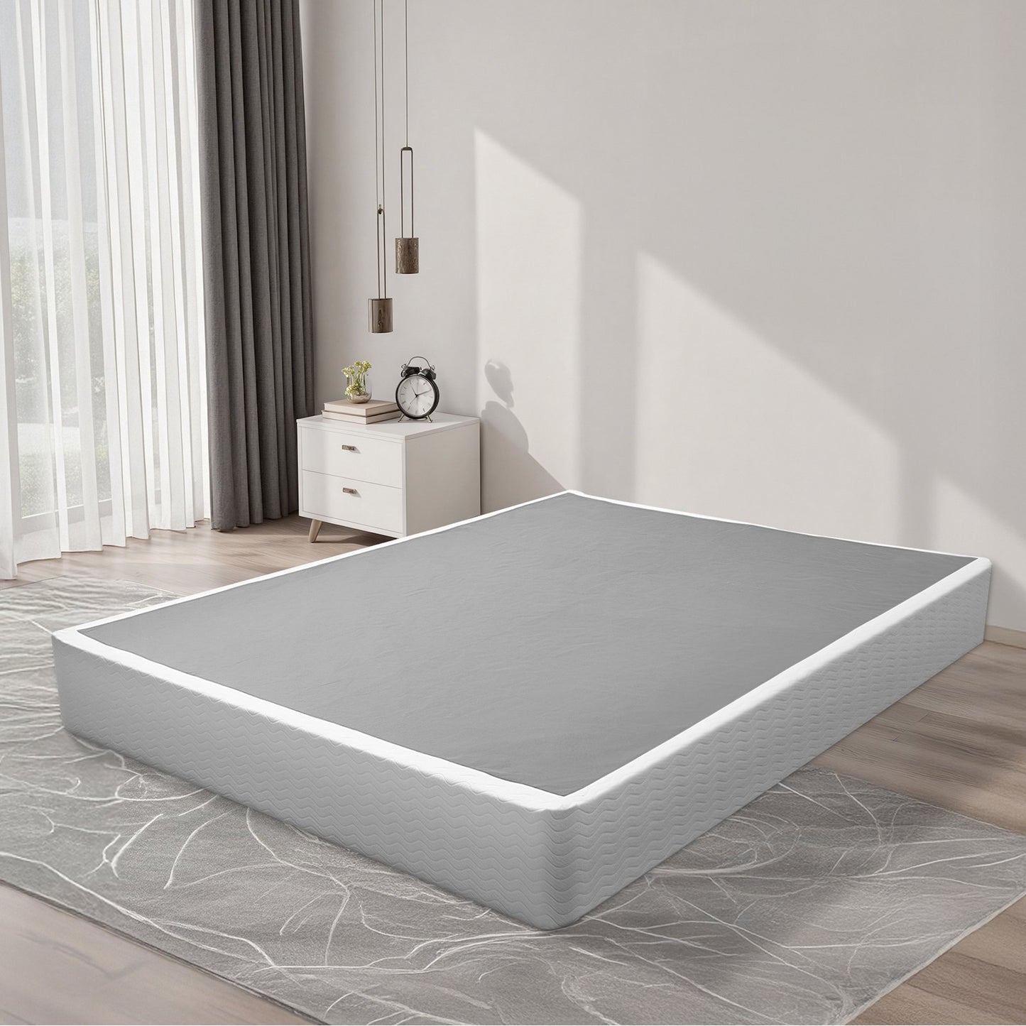 Boxspring, queen size-sängram med tvättbar tygduk, kraftig metallram för queen size-säng, 23 cm madrassfundament, maxvikt 1460 kg, enkel montering, 224,5 L x 144,5 B x 234,5 H tum