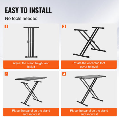 DJ Table Stand, 32" x 20" Portable DJ Laptop and Controller Stand, Lightweight DJ Desk DJ Booth Adjustable Height DJ Stand, Foldable Double-X Braced Keyboard Stand & Tabletop, Audio Mixer Stand