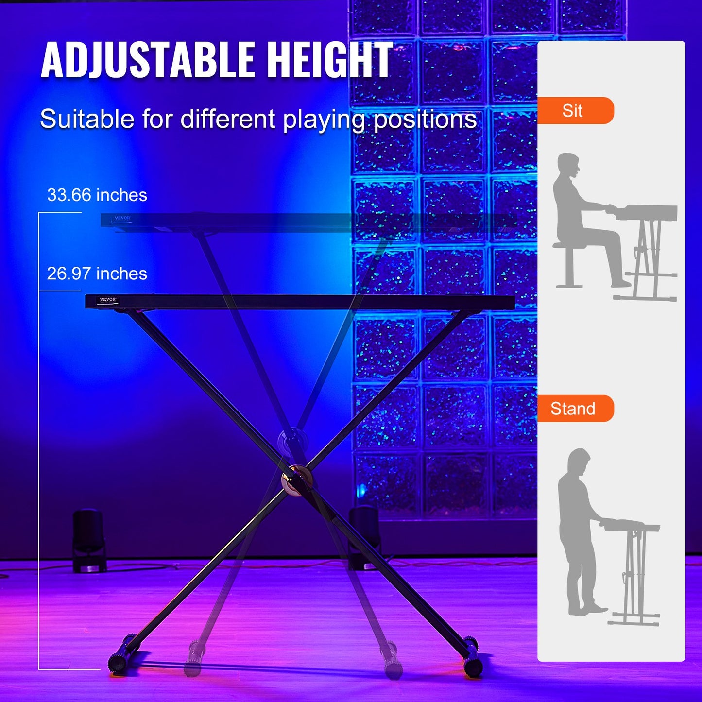DJ Table Stand, 32" x 20" Portable DJ Laptop and Controller Stand, Lightweight DJ Desk DJ Booth Adjustable Height DJ Stand, Foldable Double-X Braced Keyboard Stand & Tabletop, Audio Mixer Stand