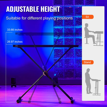 DJ Table Stand, 32" x 20" Portable DJ Laptop and Controller Stand, Lightweight DJ Desk DJ Booth Adjustable Height DJ Stand, Foldable Double-X Braced Keyboard Stand & Tabletop, Audio Mixer Stand