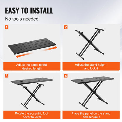 DJ Table Stand, (32"-43") x 18" Portable DJ Laptop and Controller Stand, Lightweight DJ Desk DJ Booth Adjustable Height DJ Stand, Foldable Double-X Keyboard Stand & Tabletop, Audio Mixer Stand