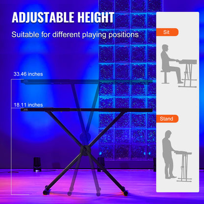 DJ Table Stand, (32"-43") x 18" Portable DJ Laptop and Controller Stand, Lightweight DJ Desk DJ Booth Adjustable Height DJ Stand, Foldable Double-X Keyboard Stand & Tabletop, Audio Mixer Stand