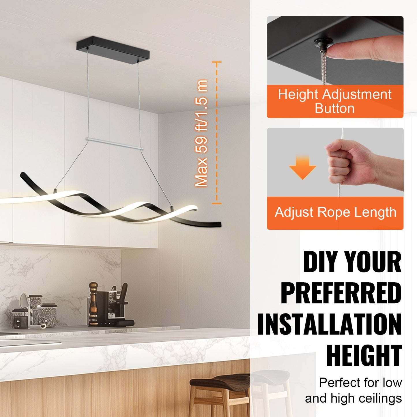 Moderna ljuskronor, 24W, dimbar LED-pendellampa med fjärrkontroll, silikonskärm, justerbar 3000K-6000K färgtemperatur ljusstyrka taklampa för kök och matsal