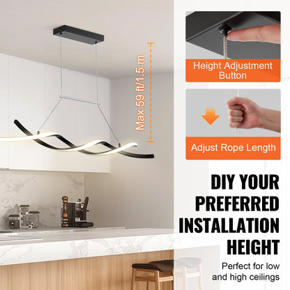 Moderna ljuskronor, 24W, dimbar LED-pendellampa med fjärrkontroll, silikonskärm, justerbar 3000K-6000K färgtemperatur ljusstyrka taklampa för kök och matsal