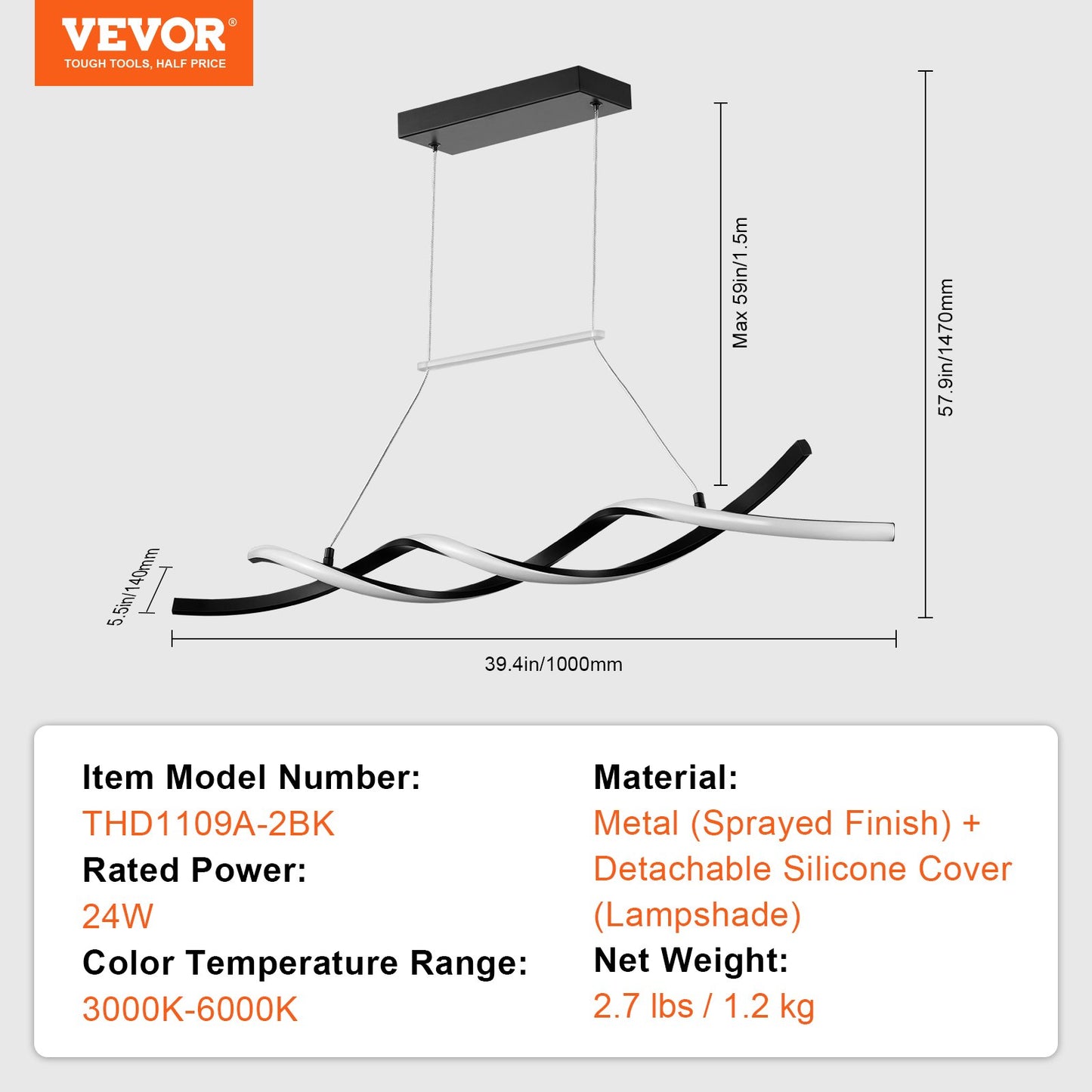 Moderna ljuskronor, 24W, dimbar LED-pendellampa med fjärrkontroll, silikonskärm, justerbar 3000K-6000K färgtemperatur ljusstyrka taklampa för kök och matsal