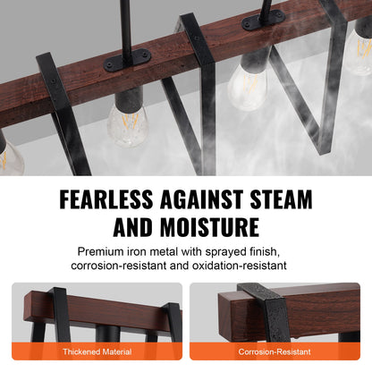 4-Light Kitchen Island Pendant Lights, 60W, Adjustable Dining Room Light Fixture with 2 x 6" and 6 x 12" Rods, Industrial Metal Frame Farmhouse Linear Chandeliers Lighting for Dining Room, E27