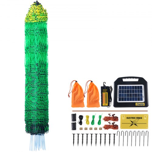 Electric Fence Netting, 48" H x 100' L, PE Net Fencing with Solar Charger/Posts/Double-Spiked Stakes, Utility Portable Mesh for Chickens, Ducks, Geese, Rabbits, Used in Backyards, Farms, Ranches