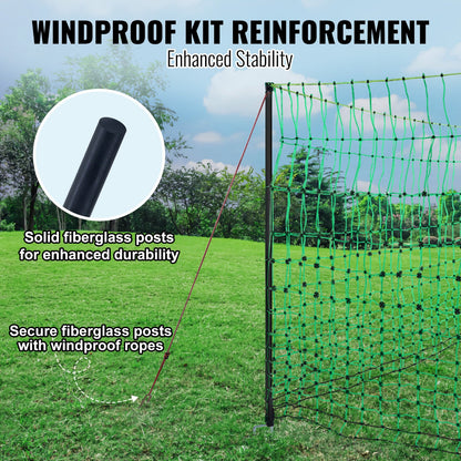 Electric Fence Netting, 48" H x 100' L, PE Net Fencing with Solar Charger/Posts/Double-Spiked Stakes, Utility Portable Mesh for Chickens, Ducks, Geese, Rabbits, Used in Backyards, Farms, Ranches