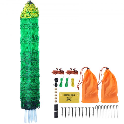 Electric Fence Netting, 48" H x 168' L, PE Net Fencing Kit with Posts & Double-Spiked Stakes, Utility Portable Mesh for Chickens, Ducks, Geese, Rabbits, Used in Backyards, Farms, and Ranches