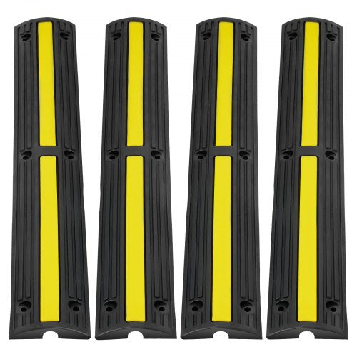Cable Protector Ramp 100x15x3.1 cm, 4 Pack of 1 Channel, 8164.7 kg/axle Capacity Heavy Duty Rubber Speed Bumps, Floor Cord Cable Protector Wire Cover, for Residential Areas, Private Garages, Gardens