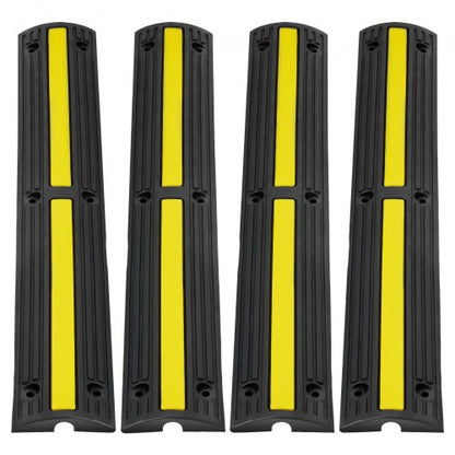 Cable Protector Ramp 100x15x3.1 cm, 4 Pack of 1 Channel, 8164.7 kg/axle Capacity Heavy Duty Rubber Speed Bumps, Floor Cord Cable Protector Wire Cover, for Residential Areas, Private Garages, Gardens