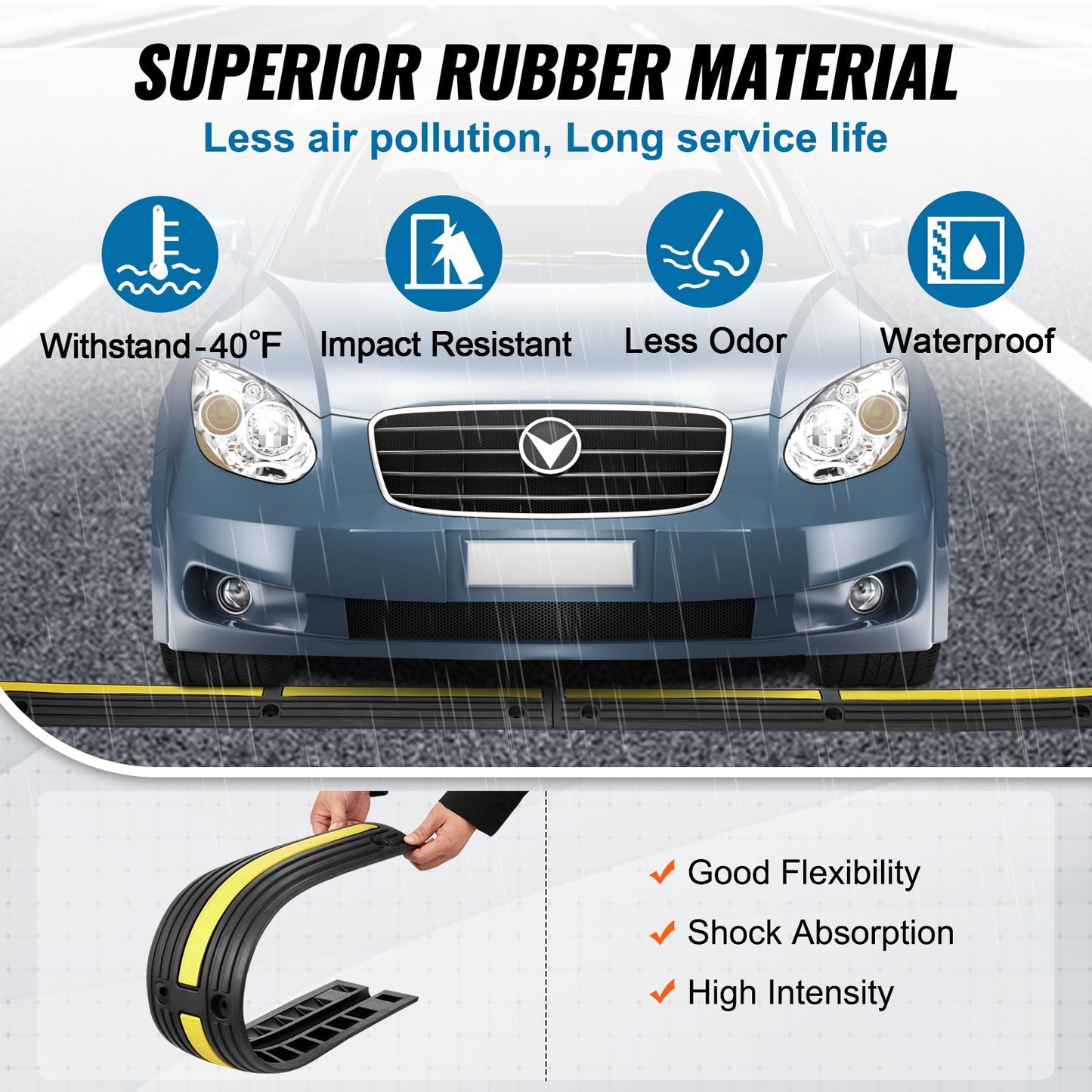 Cable Protector Ramp 100x15x3.1 cm, 4 Pack of 1 Channel, 8164.7 kg/axle Capacity Heavy Duty Rubber Speed Bumps, Floor Cord Cable Protector Wire Cover, for Residential Areas, Private Garages, Gardens