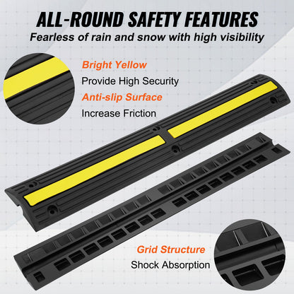 Cable Protector Ramp 100x15x3.1 cm, 4 Pack of 1 Channel, 8164.7 kg/axle Capacity Heavy Duty Rubber Speed Bumps, Floor Cord Cable Protector Wire Cover, for Residential Areas, Private Garages, Gardens