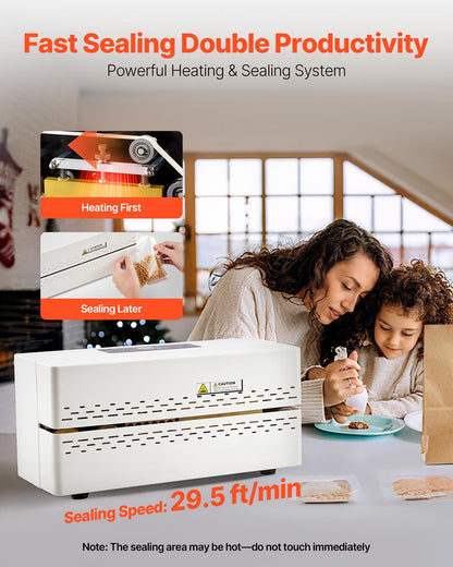 Kontinuerlig förseglingsmaskin, 8–12 mm förseglingsbredd, automatisk kontinuerlig bandförseglare med digital temperaturkontroll, automatisk avstängning, värmeförseglingsmaskin för 0,06–0,2 mm plastpåsar