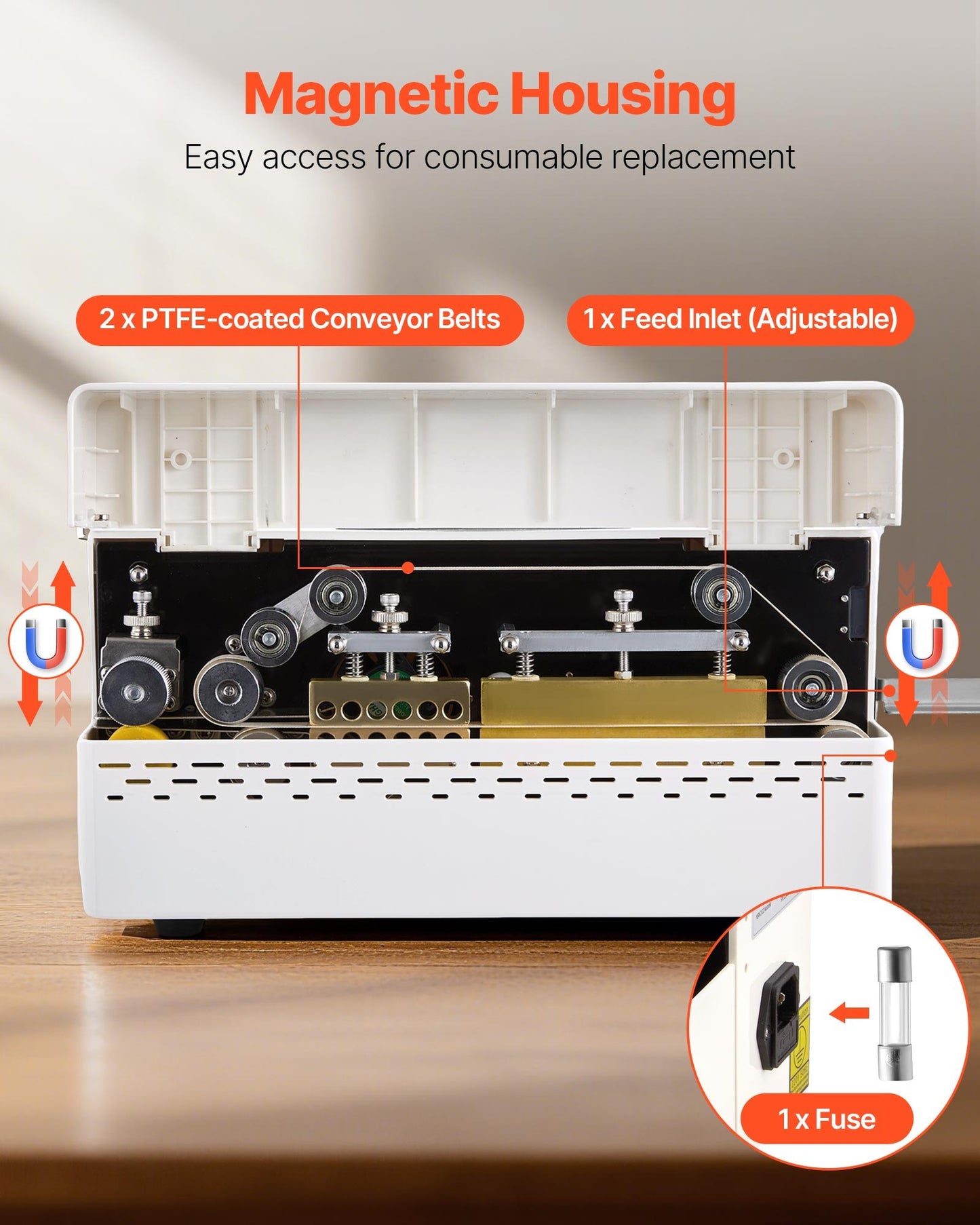 Kontinuerlig förseglingsmaskin, 8–12 mm förseglingsbredd, automatisk kontinuerlig bandförseglare med digital temperaturkontroll, automatisk avstängning, värmeförseglingsmaskin för 0,06–0,2 mm plastpåsar