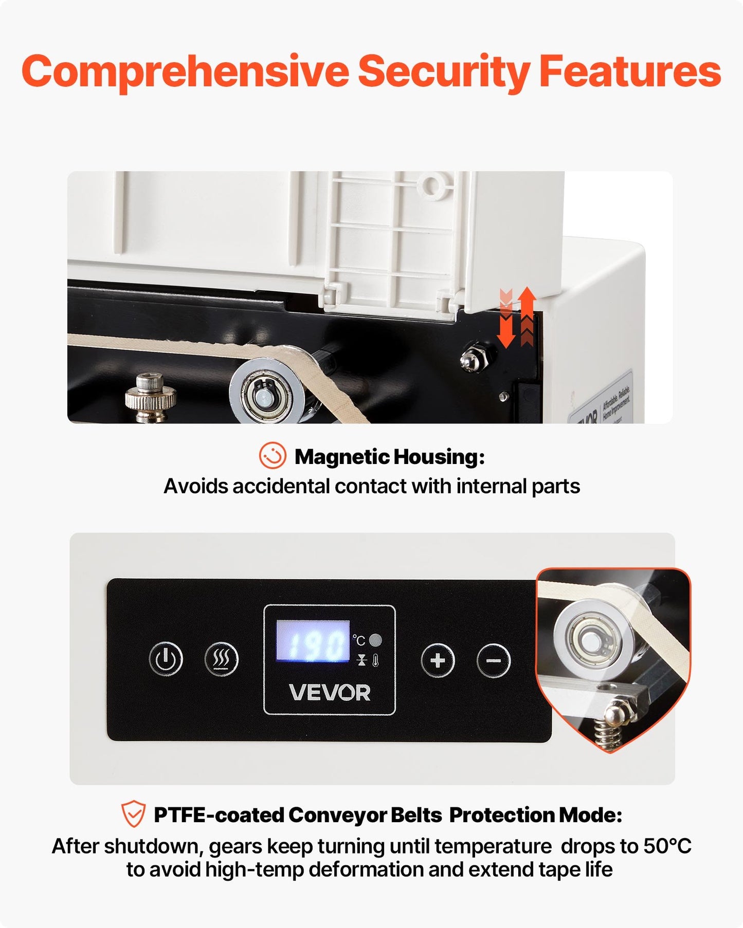 Kontinuerlig förseglingsmaskin, 8–12 mm förseglingsbredd, automatisk kontinuerlig bandförseglare med digital temperaturkontroll, automatisk avstängning, värmeförseglingsmaskin för 0,06–0,2 mm plastpåsar