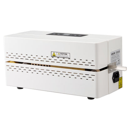 Kontinuerlig förseglingsmaskin, 8–12 mm förseglingsbredd, automatisk kontinuerlig bandförseglare med digital temperaturkontroll, automatisk avstängning, värmeförseglingsmaskin för 0,06–0,2 mm plastpåsar