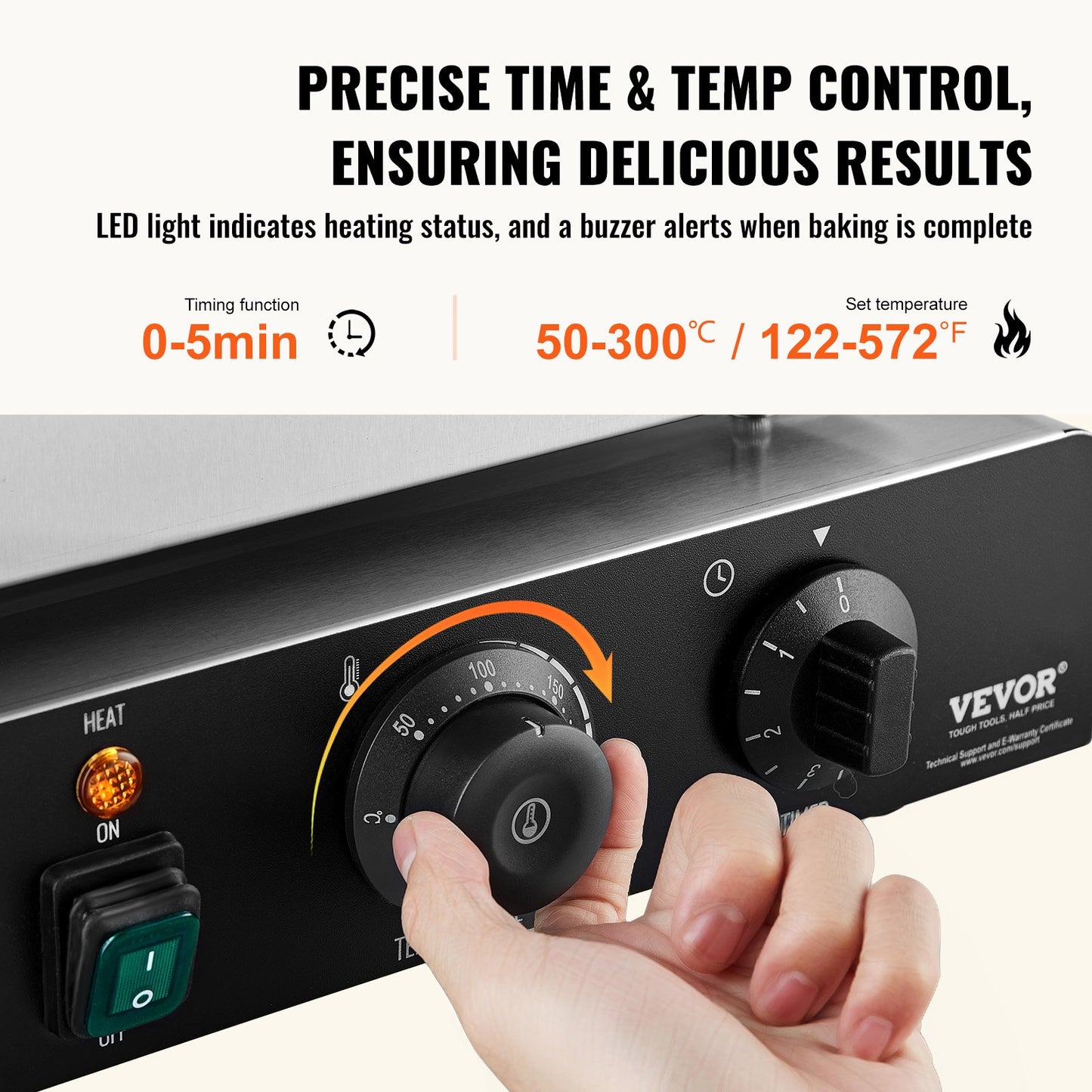 Electric Donut Maker, 2000W Commercial Doughnut Machine with Non-stick Surface, 9 Holes Double-Sided Heating Waffle Machine Makes 9 Doughnuts, Temperature 50-300℃, for Restaurant and Home Use