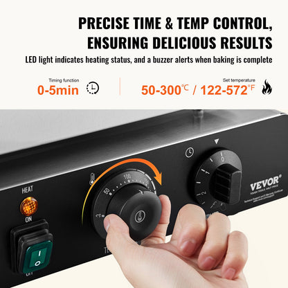 Electric Donut Maker, 2000W Commercial Doughnut Machine with Non-stick Surface, 9 Holes Double-Sided Heating Waffle Machine Makes 9 Doughnuts, Temperature 50-300℃, for Restaurant and Home Use