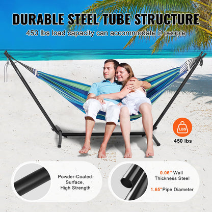 Portable Hammock Stand, 450lbs Capacity Steel Hammock Stand for 2 Person, Heavy Duty Adjustable Hooks Hammock Frame Fits 9.5-12.6 ft Hammocks, Space Saving with Carrying Bag for Outdoor or Indoor