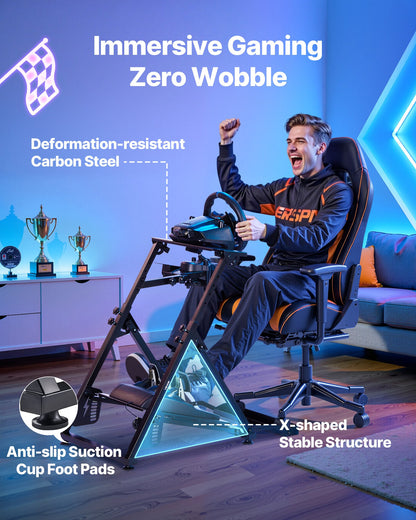 Stativ för racingratt, justerbart och hopfällbart simulatorstativ för Logitech G923 G920 G29 G27, Thrustmaster T300RS TX F458 T500RS T3PA-PRO(F1/GT) Gaming Cockpit, pedalsimulator ingår ej