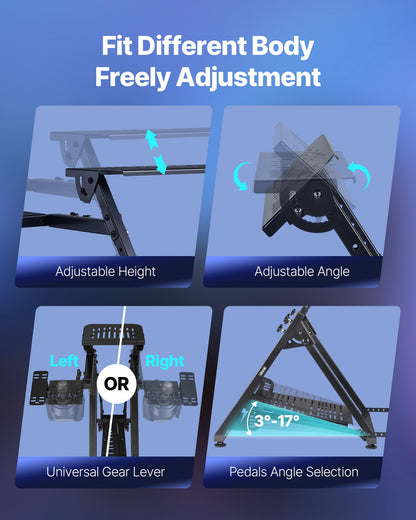 Stativ för racingratt, justerbart och hopfällbart simulatorstativ för Logitech G923 G920 G29 G27, Thrustmaster T300RS TX F458 T500RS T3PA-PRO(F1/GT) Gaming Cockpit, pedalsimulator ingår ej