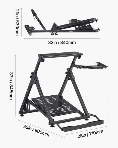 Stativ för racingratt, justerbart och hopfällbart simulatorstativ för Logitech G923 G920 G29 G27, Thrustmaster T300RS TX F458 T500RS T3PA-PRO(F1/GT) Gaming Cockpit, pedalsimulator ingår ej