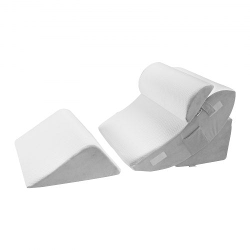 Kilkudde för sömn, 4 st justerbar ortopedisk sängkilsats, stöd för ben, nacke, axel, postoperativ kudde för ryggsmärtor, sura uppstötningar, snarkningslindring, sittande i sängen, vit/grå