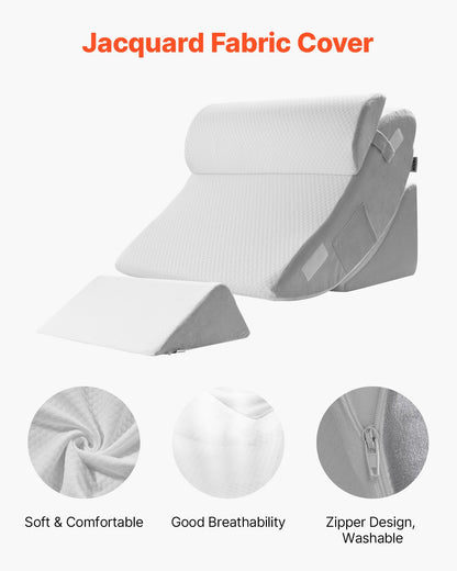 Kilkudde för sömn, 4 st justerbar ortopedisk sängkilsats, stöd för ben, nacke, axel, postoperativ kudde för ryggsmärtor, sura uppstötningar, snarkningslindring, sittande i sängen, vit/grå