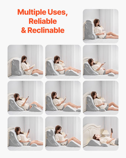 Kilkudde för sömn, 4 st justerbar ortopedisk sängkilsats, stöd för ben, nacke, axel, postoperativ kudde för ryggsmärtor, sura uppstötningar, snarkningslindring, sittande i sängen, vit/grå