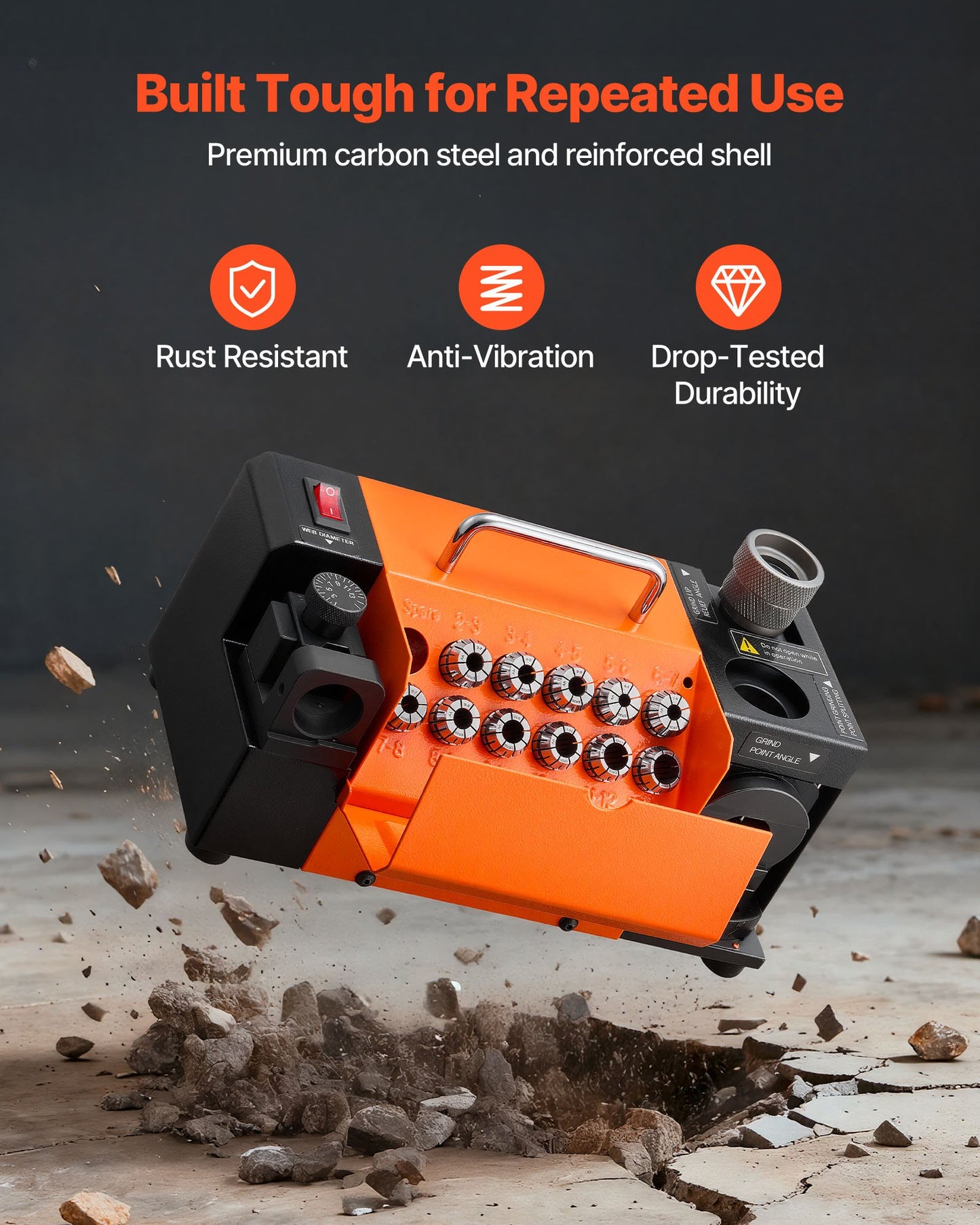 Drill Bits Sharpener MR-13D, 3–13mm Professional Drill Bit Grinder with Adjustable Lip Relief Angle, Front Cutting Lip & 95°-135° Point Angle, 4600RPM Re-Sharpener with 11 Collets & CBN Wheel