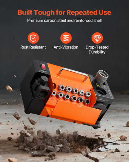 Drill Bits Sharpener MR-13D, 3–13mm Professional Drill Bit Grinder with Adjustable Lip Relief Angle, Front Cutting Lip & 95°-135° Point Angle, 4600RPM Re-Sharpener with 11 Collets & CBN Wheel