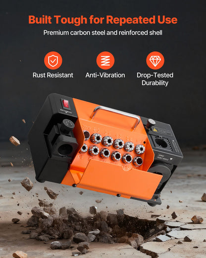 Drill Bits Sharpener MR-13B, 3-15mm Drill Bit Grinder Sharpener with Adjustable Lip Relief Angle & 95°-135° Point Angle, 4600RPM High Speed Re-Sharpener with 13 Collets, CBN & SDC Wheels
