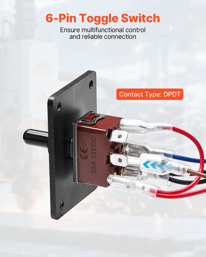 Vippströmbrytare, 6-polig momentan polaritetsomvändande vippströmbrytare (PÅ)-Av-(PÅ) DC 12V/30A AC 250V/15A - med upp-ner-monteringspanel och vattentät dammskydd för bil, marin, båt