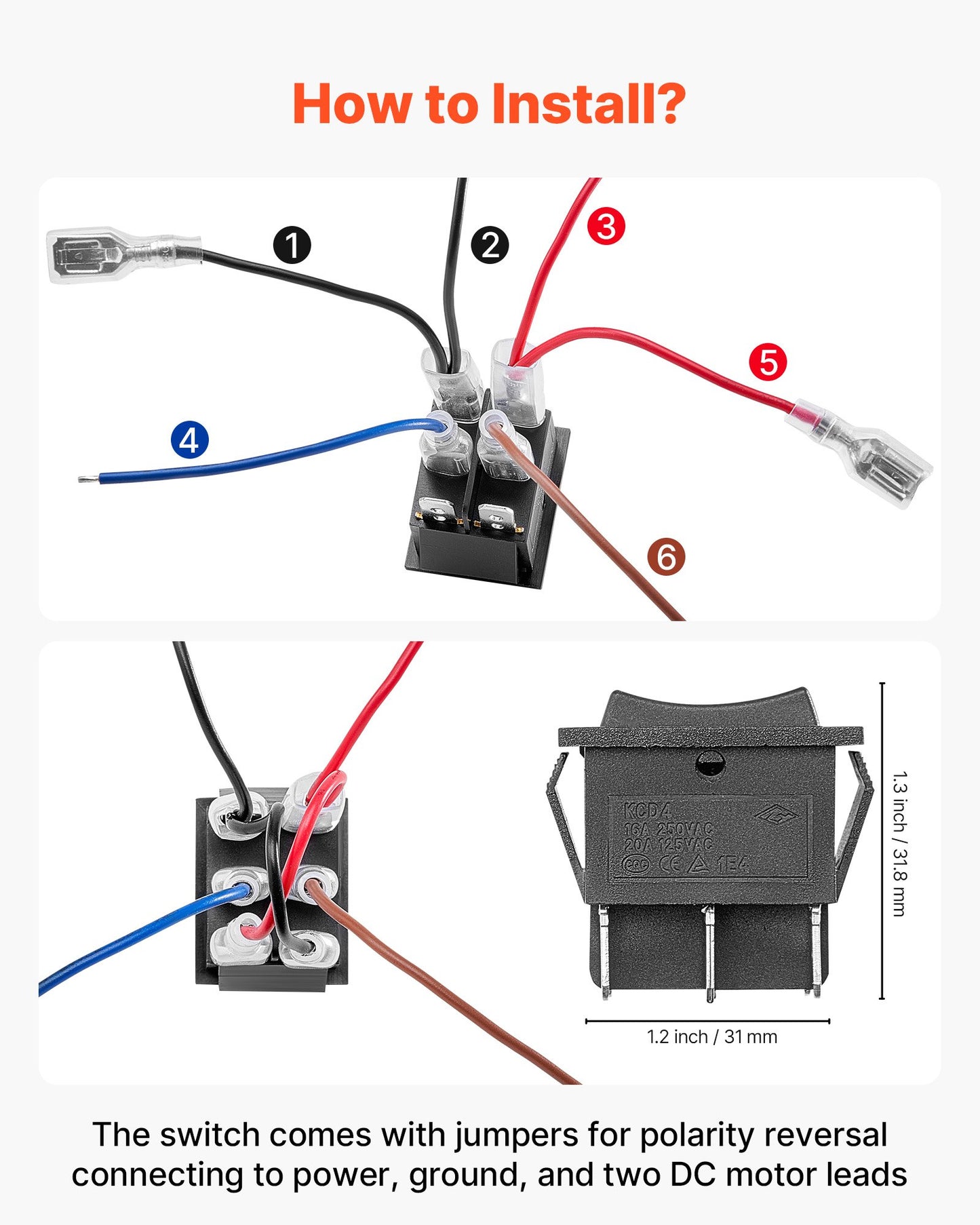 Vippströmbrytare, 6-polig momentan DPDT vippströmbrytare, 3-läges (PÅ)-Av-(PÅ) polaritetsomkastare AC 250V/16A 125V/20A för bil, båt, hushållsapparater