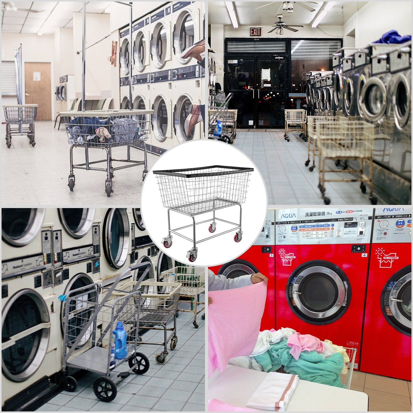 Tvättvagn av tråd, 4,5 bushels trådtvättkorg med hjul, 35''x15,7''x22'' kommersiell trådtvättkorg, stålram med kromfinish, 5'' hjul, trådtvättkorg för tvätt