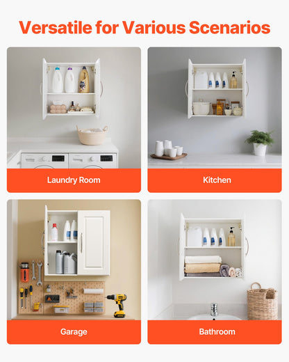 Laundry Room Wall Cabinet, 2-Tier Wall Mounted Hanging Cabinet with Adjustable Shelf, 60 cm Cupboard Storage with 2 Doors, for Kitchen, Bathroom, Laundry, 30 x 60 x 60 cm (D x W x H), White