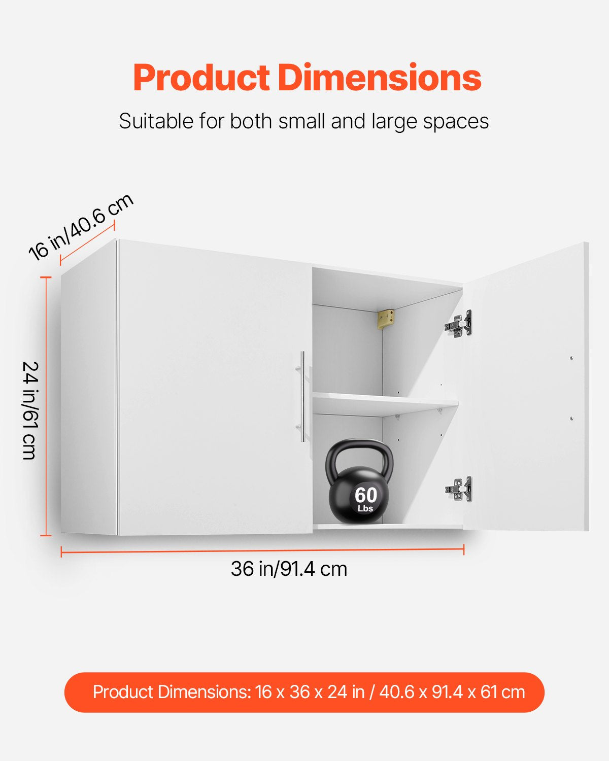 Laundry Room Wall Cabinet, 2-Tier Wall Mounted Hanging Cabinet with 2 Doors, Cupboard Organizer with Adjustable Shelf, for Bathroom, Kitchen, Garage, Laundry, 16 x 36 x 24 in (D x W x H), White