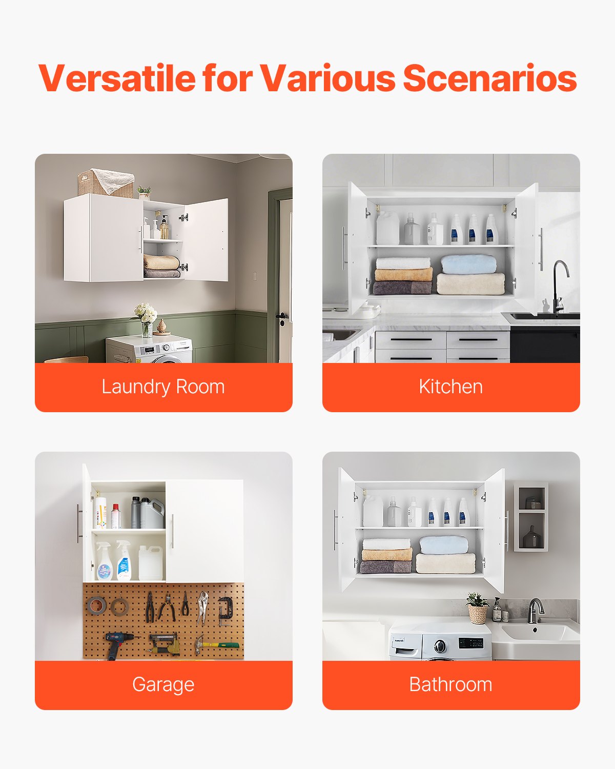 Väggskåp för tvättstuga, väggmonterat hängande skåp i 2 våningar med 2 dörrar, skåporganisatör med justerbar hylla, för badrum, kök, garage, tvättstuga, 40 x 91 x 61 cm (D x B x H), vit