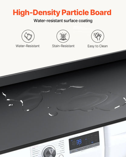 Washer Dryer Countertop, 54" x 27" Wooden Washer and Dryer Countertop, Water-Resistant Laundry Machine Topper Cover with Anti-Slip Pads, for Laundry Room Organization and Storage, Black