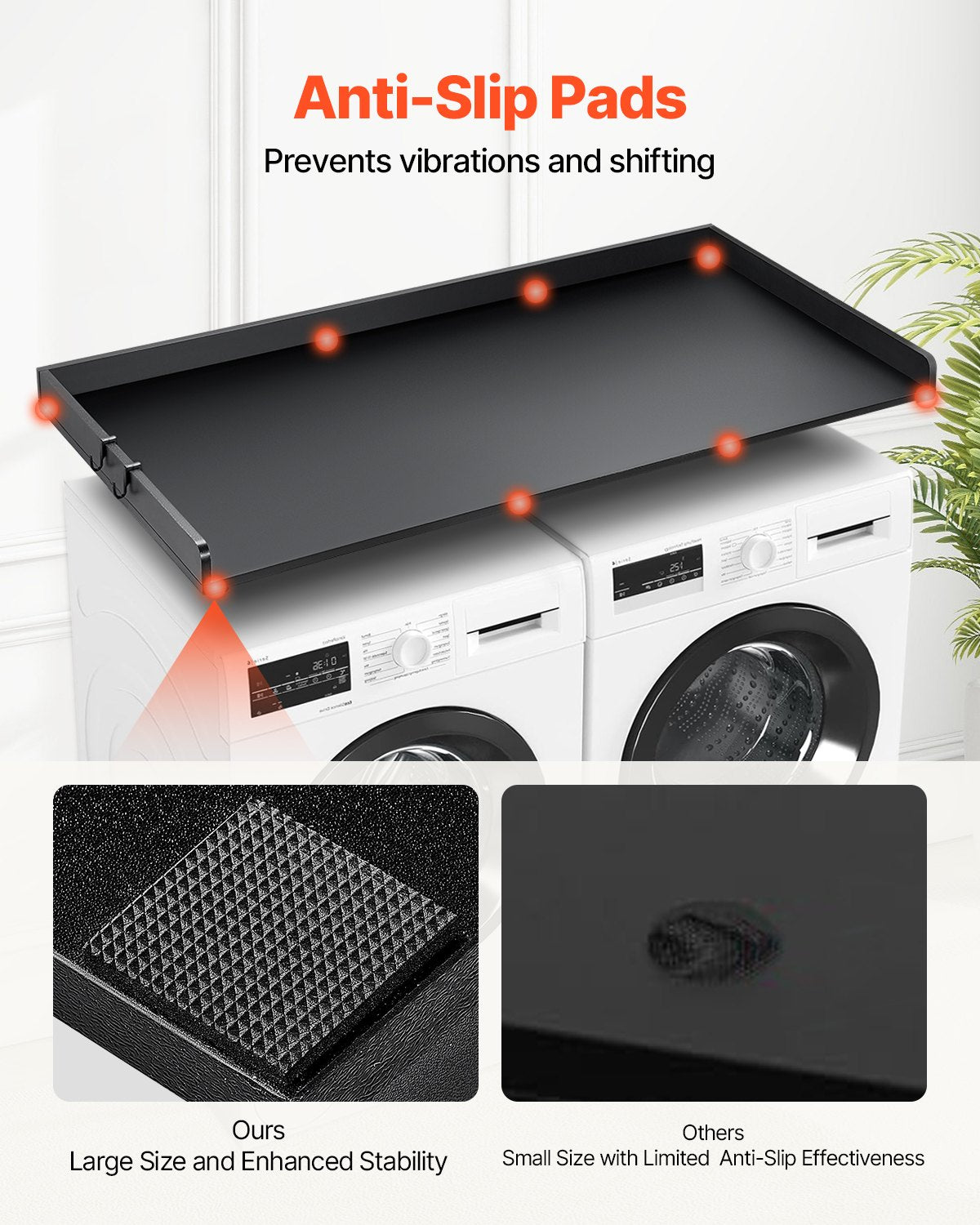 Washer Dryer Countertop, 54" x 27" Wooden Washer and Dryer Countertop, Water-Resistant Laundry Machine Topper Cover with Anti-Slip Pads, for Laundry Room Organization and Storage, Black