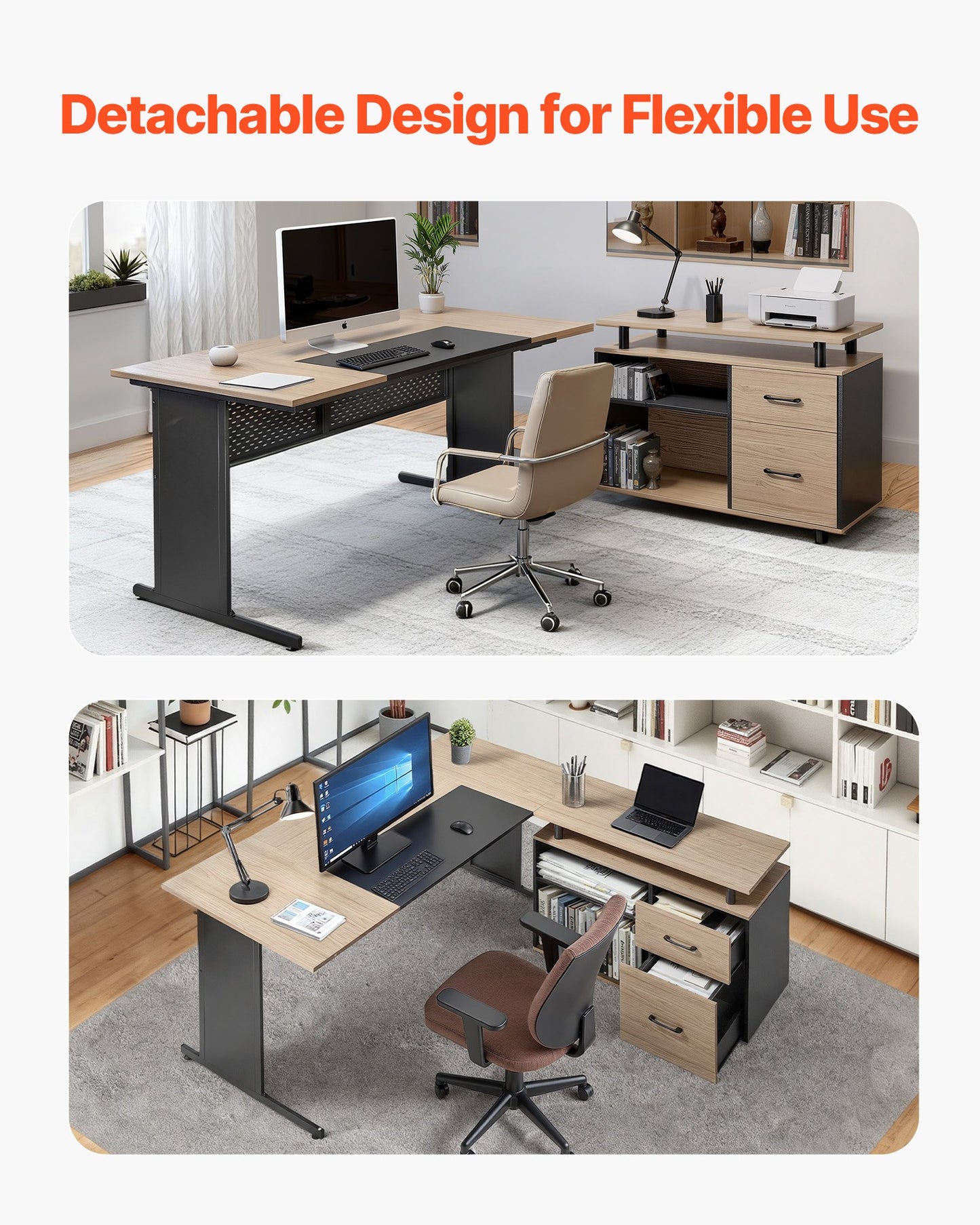 L-Shaped Executive Desk, Modern Reversible Office Table with Drawers & Storage Cabinet, Heavy Duty Large Wooden Executive Table, 158.7 KG Load Capacity, Easy Assembly, for Work Study Writing