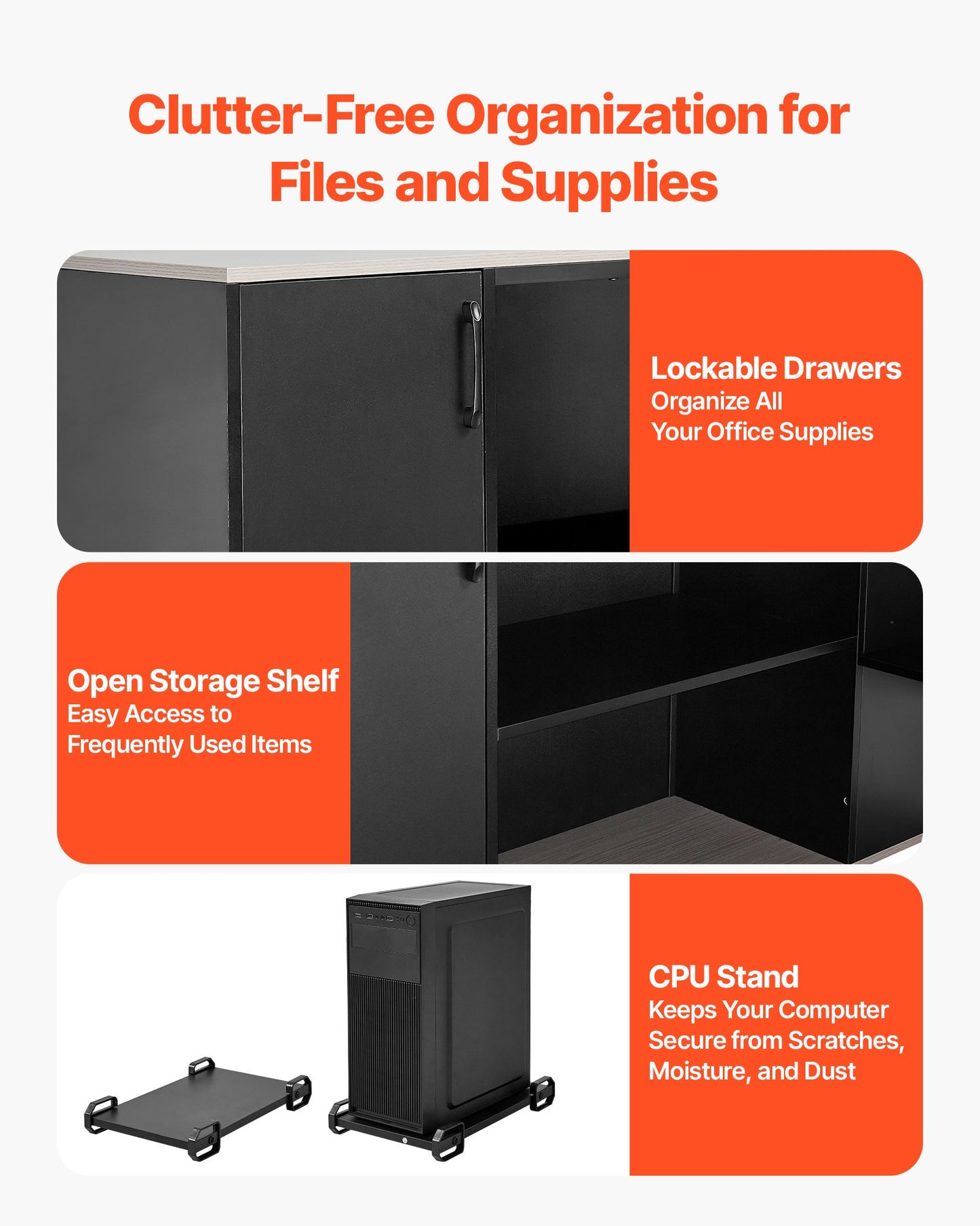 L-Shaped Executive Desk, Large Modern Office Table with Drawers & Storage Cabinet, Heavy Duty Wooden Executive Table with CPU Stand, 158.7 KG Load Capacity, Easy Assembly, for Work Study Writing