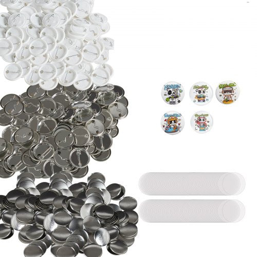 500 Sets 1.25 inch 32mm Pin Back Button Parts, DIY Round Button Badge Parts, Set Includes Metal Top, Plastic/Metal Button, Clear Film, and Blank Paper For Gifts Presents, Machine NOT Included