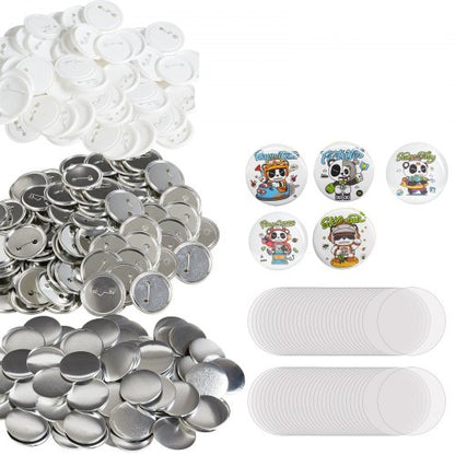 500 Sets 2.25 inch 58mm Pin Back Button Parts, DIY Round Button Badge Parts, Set Includes Metal Top, Plastic/Metal Button, Clear Film, and Blank Paper For Gifts Presents, Machine NOT Included